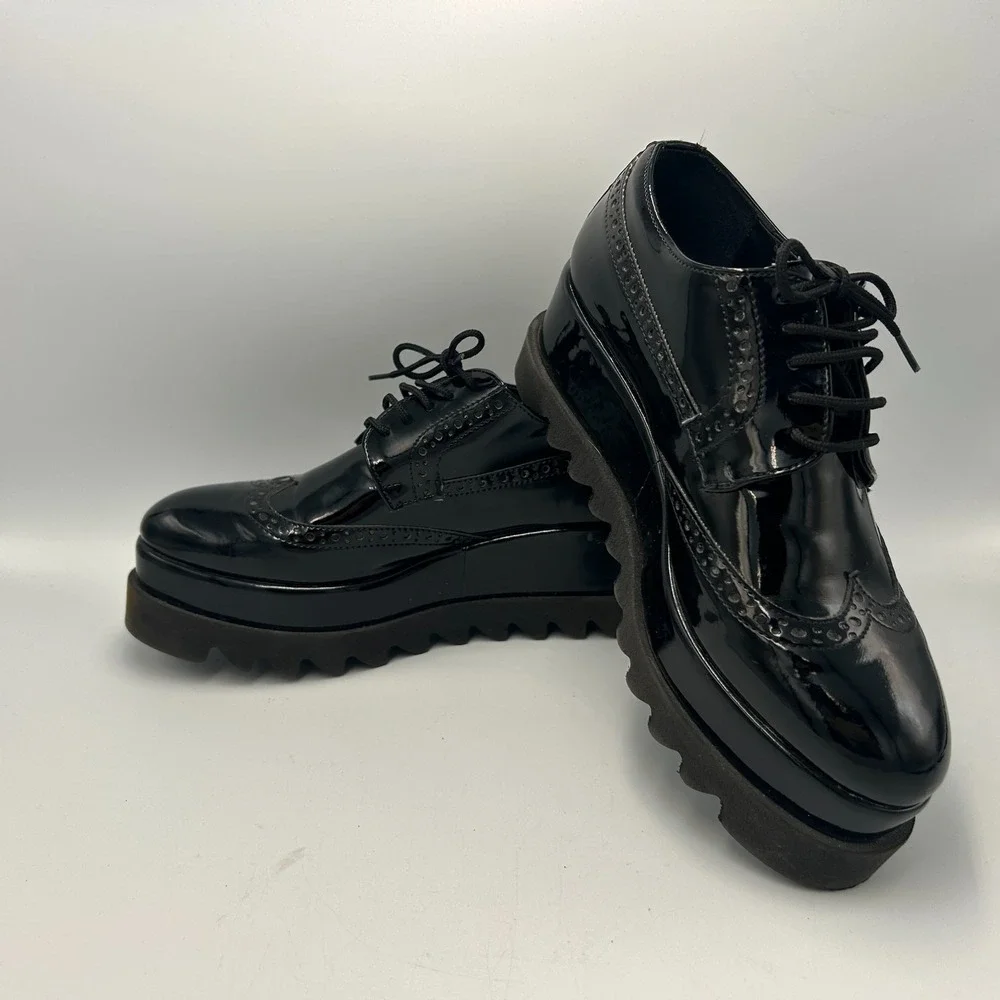 Platform Creeper Shoes Grunge Black Patent Leather Wingtip Chunky Womens 6